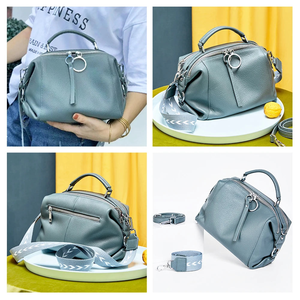 Women'S Handbag Genuine Leather Cowhide Cross Body Bags Ladies Shoulder Top Handle Satchel Trendy 2025 Boston Bags Shopper
