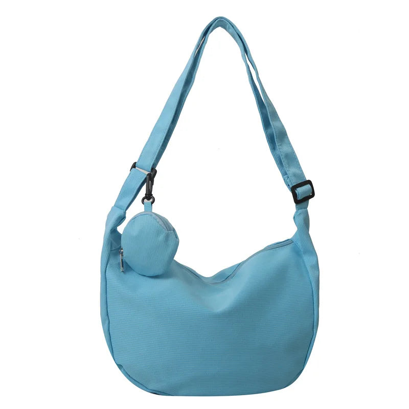 Women'S Canvas Shoulder Bag Large Capacity Crossbody Chest Bag Casual Half Moon Belt Messenger Bag Student Commute Dumpling Bag