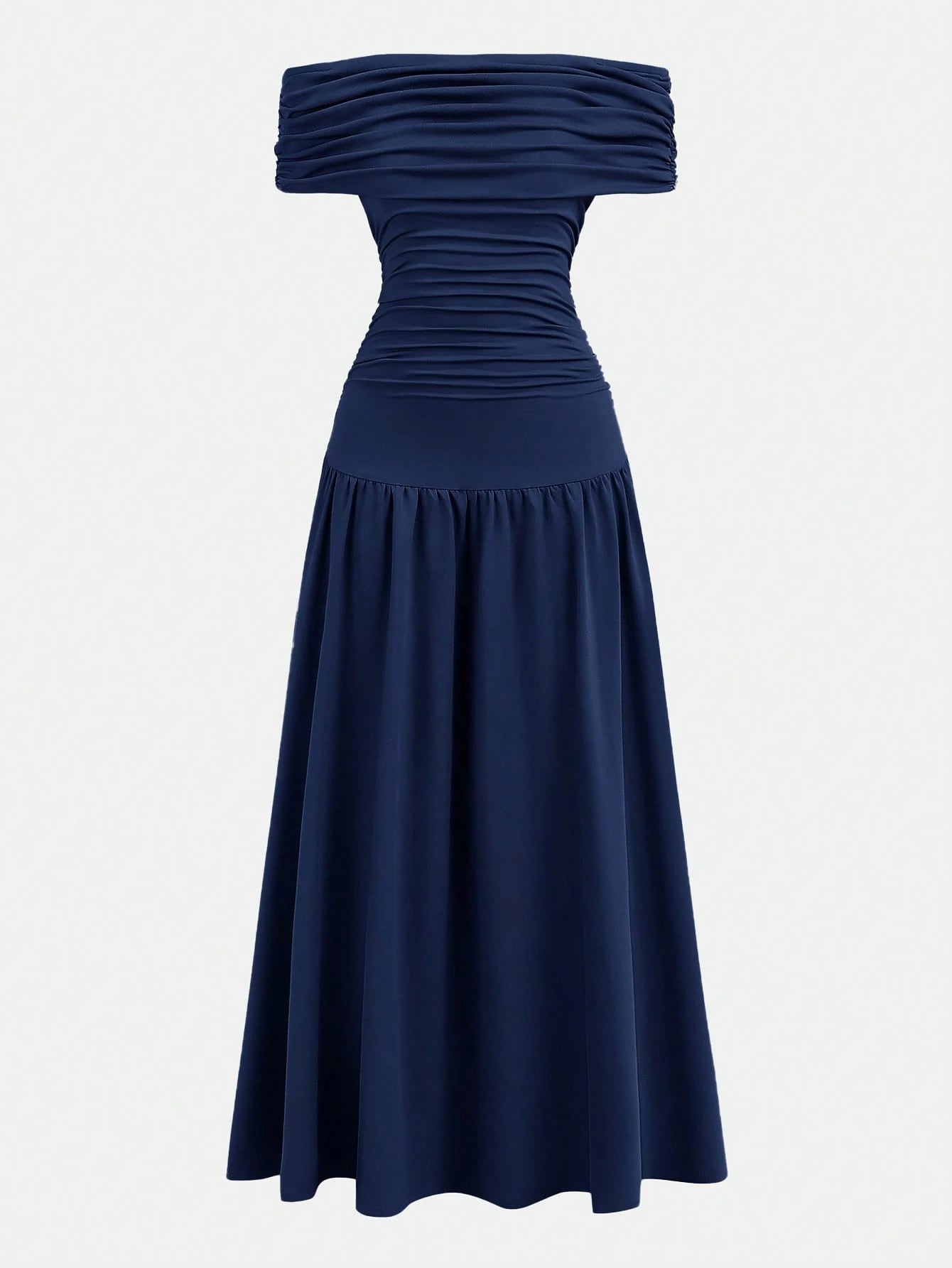 SHEIN Girlism Elegant Navy Blue Long Striped A-Line Teen Dress with Short Sleeves for Everyday Casual Navy Blue Formal Dress Blue Elegant Dress Dress for Wedding Guest off the Shoulder Dress Classy Evening Wear