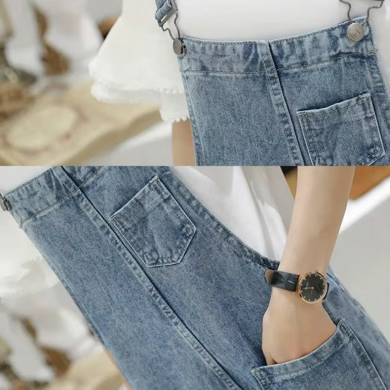 Denim Jumpsuits Women Spring Basic Washed Blue Overalls Outwear Office Lady Womens Elegant Long Trouser Rompers Female Casual