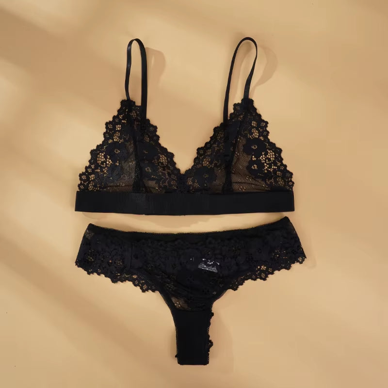 Full Lace Lingerie Set Sexy Women'S Underwear Transparent Short Ultra-Thin No Wire Push up Sexy Bra Brief Sets Exotic Intimate