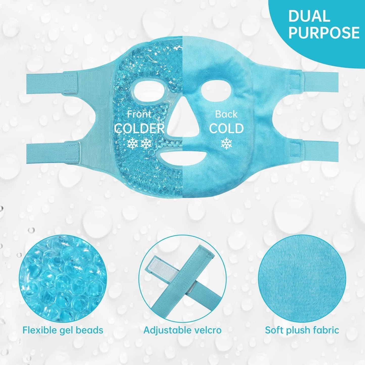 Gel Face Eye Mask, Facial Cold Hot Compress, Sleeping Heat Ice Spa Therapy Pack, Reduce Puffy Dark Circles Bags under Eyes, Migraines Headaches Sinus Pressure Stress Relief Relaxation, Skin Care