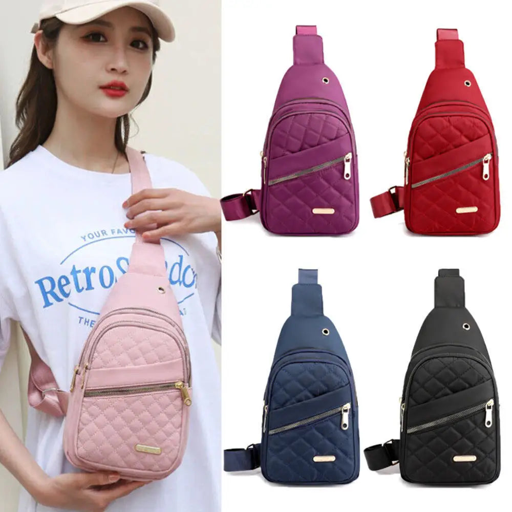 Women'S Embroidery Rhombus Chest Bag Multi-Layer Large-Capacity Single-Shoulder Diagonal Bag Casual Rhombus Chest Handbag 2024