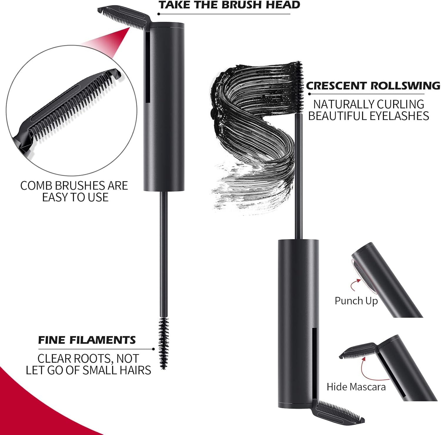 Waterproof Lash Mascara Black Volume and Length with Brush, Voluminous Mascara Thick and Smudge Proof Volume Curling Long Lasting Eye Makeup