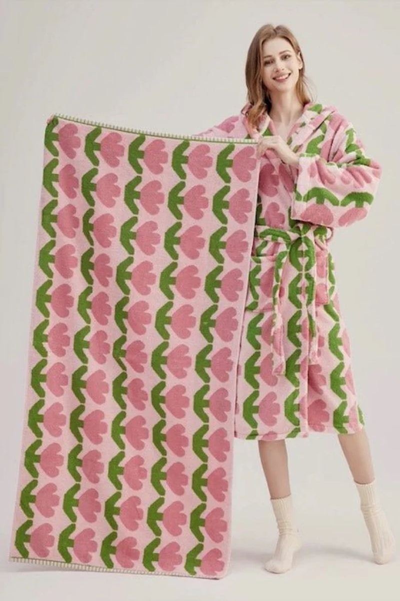 Whimsical Tulip Hooded Bath Robe - 100% Organic Long-Stapled Cotton