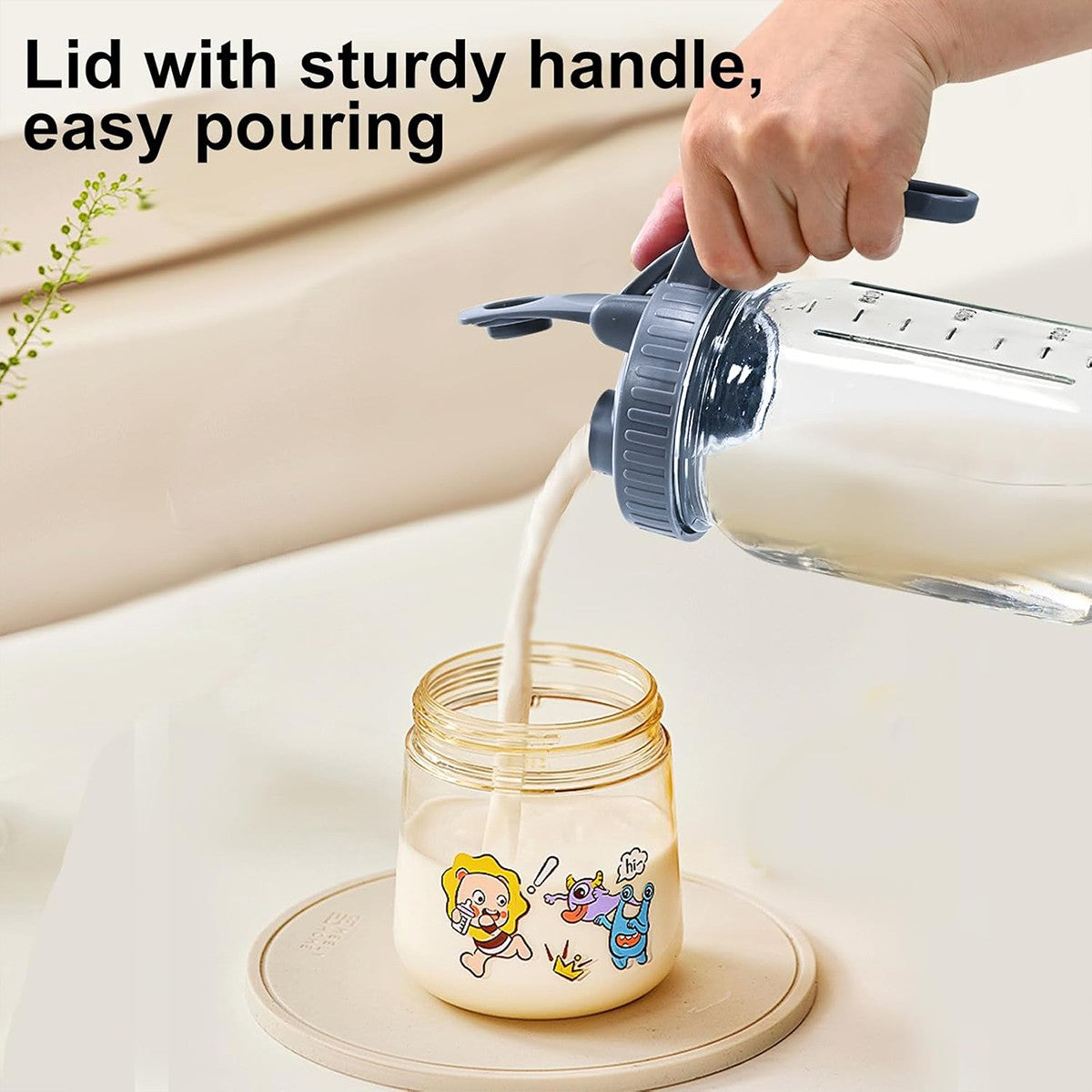 24 OZ Mason Glass Pitcher with Lid Leak Proof Pour Spout and Handle for Drinks