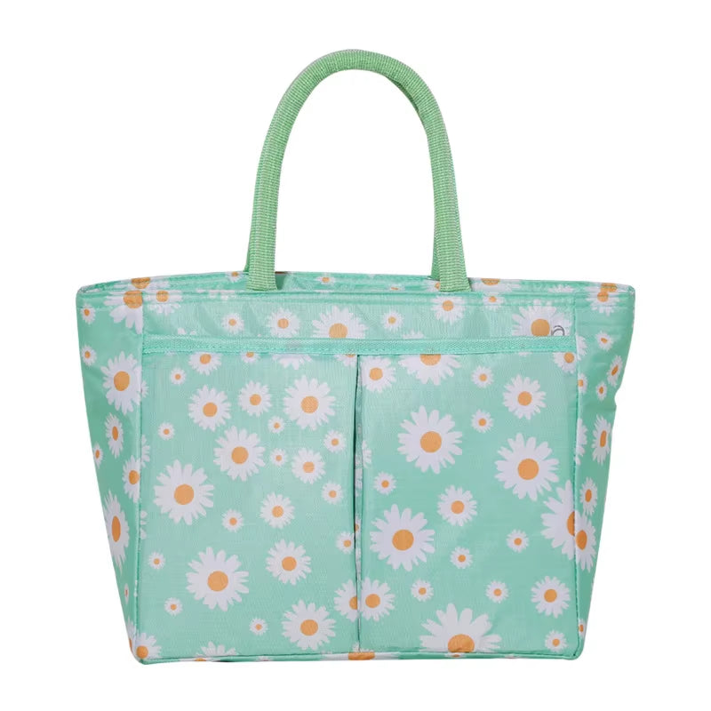 Daisy Printed Lunch Bag Thermal Insulation Large Capacity Handbag Cute Picnic Drinks Lunch Box Storage Bag Portable Lunch Pouch
