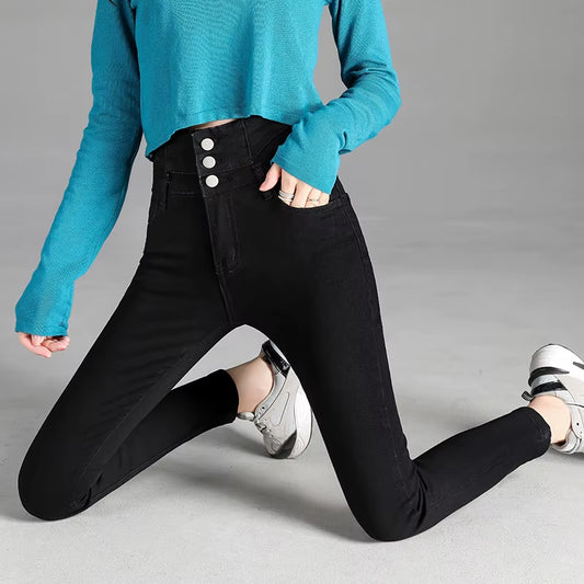 High-Quality New Vintage High-Waist Stretch Skinny Jeans, Women'S Fashion Stretch Button Pencil Pants, Mom Casual Jeans Pants