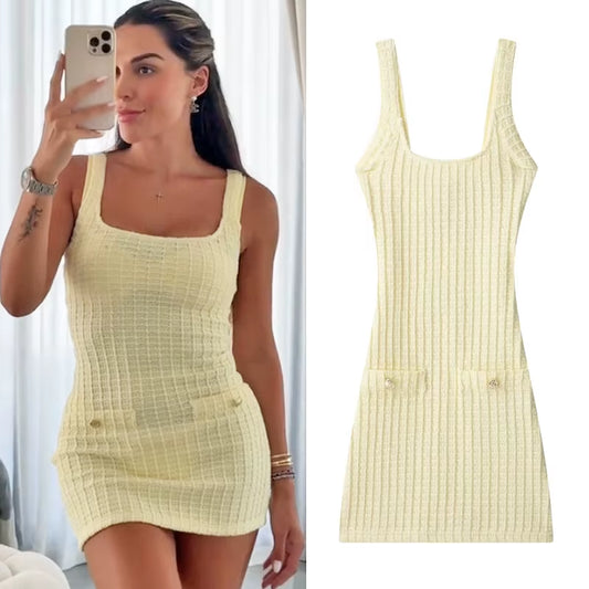 Yellow Mini Slip Dresses 2025 Women'S Spring Summer Elegant Backless Short Dresses Fashion Casual Y2K Party Dress Vestidos