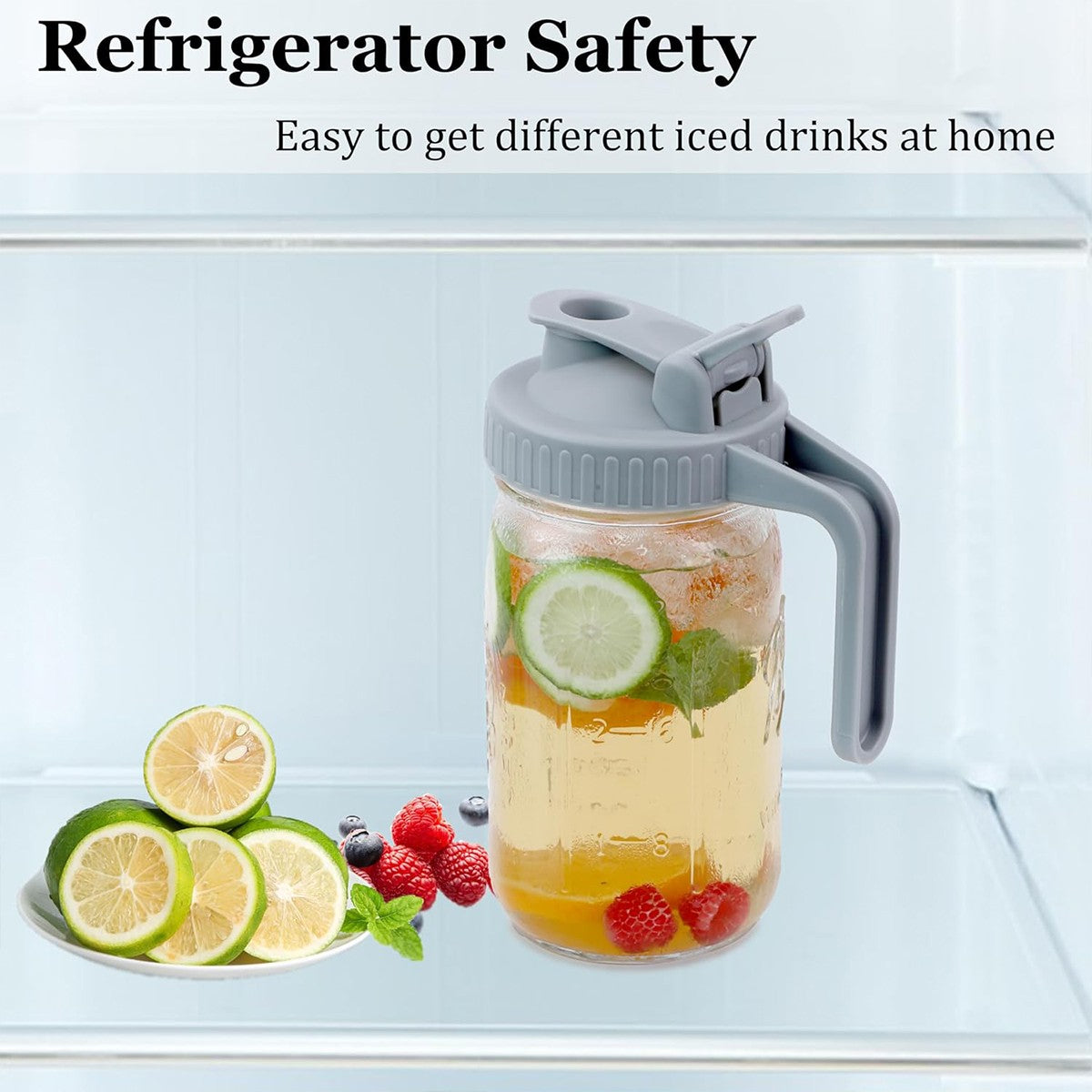 24 OZ Mason Glass Pitcher with Lid Leak Proof Pour Spout and Handle for Drinks