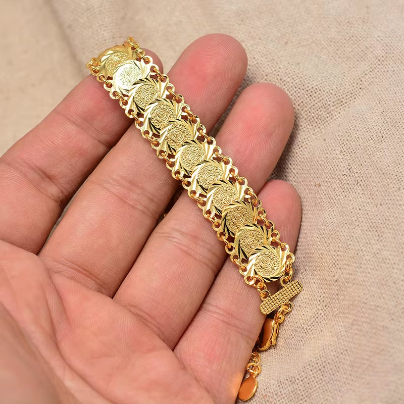 Gold Color Coins Bangles&Bracelets for Women Men Money Coin Bracelet Islamic Muslim Arab Middle Eastern Jewelry African Gifts