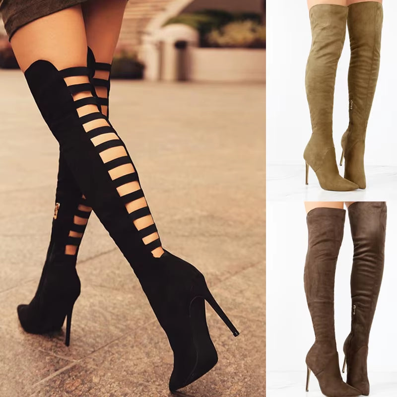Sexy Black Women'S Long Boots Women Autumn Heels Shoes over the Knee Thigh High Heel Boots Female Woman Summer Stretch Boot 10Cm