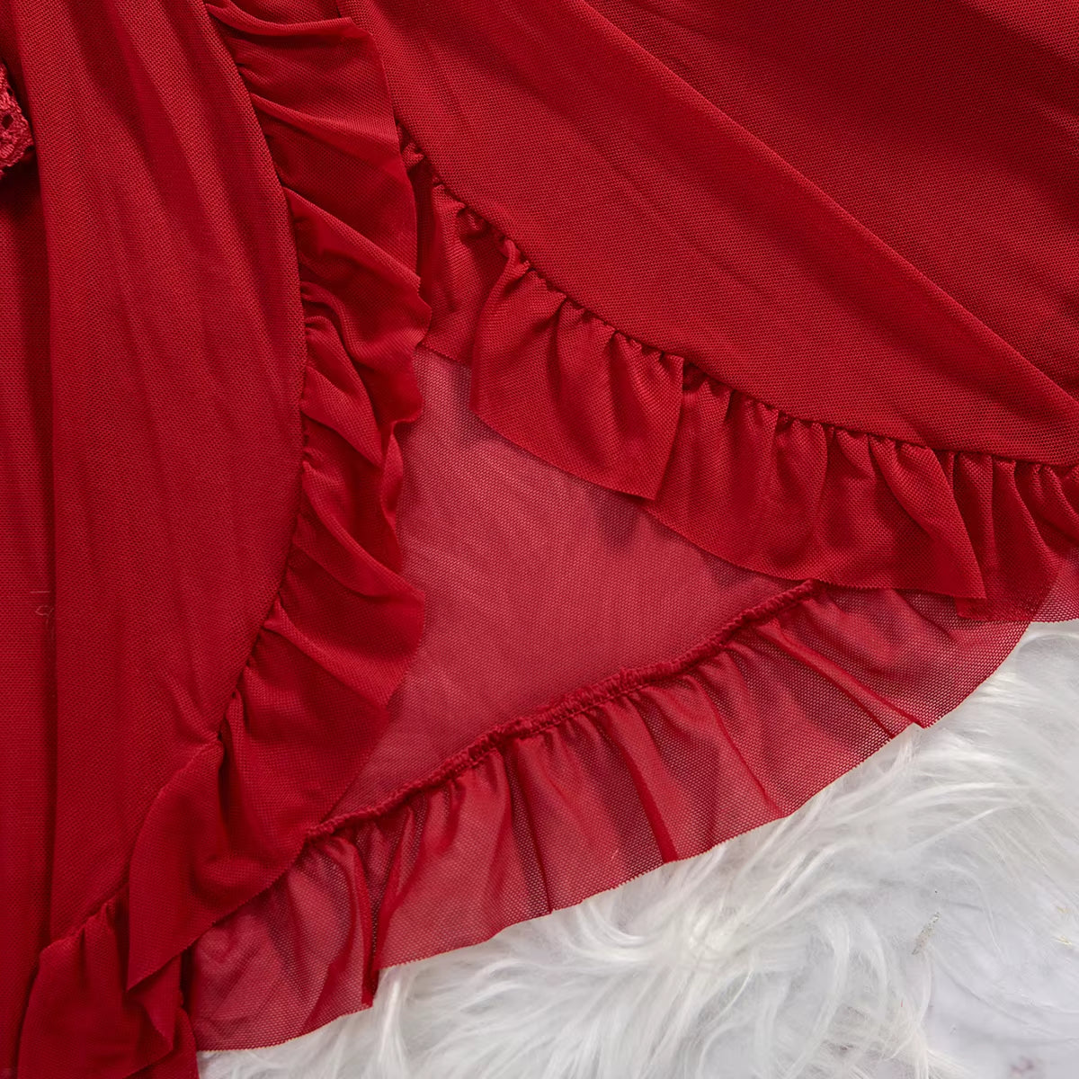 Transparent Red Sexy Lingerie Women'S Underwear See through Sleepwear Lace Nightdress and Panty Pijamas Sets Female Sexy Nighty