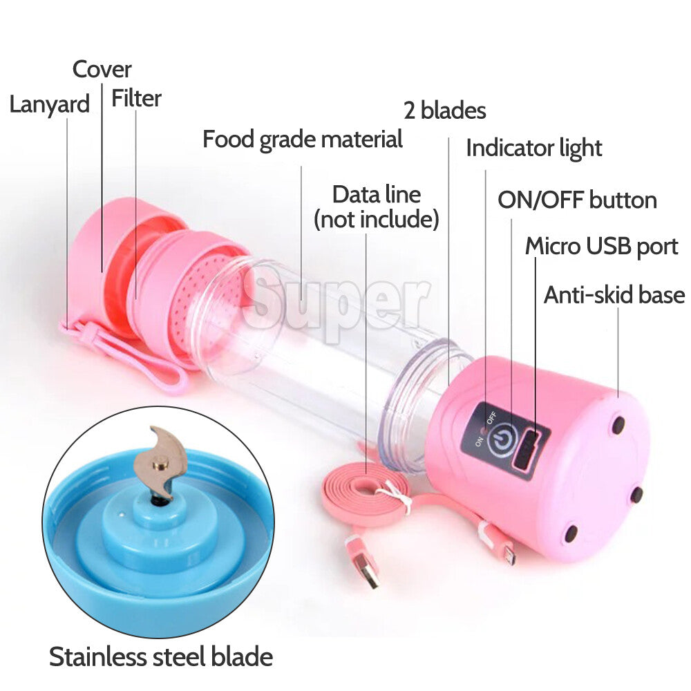 Rechargeable PORTABLE USB ELECTRIC FRUIT JUICER SMOOTHIE BLENDER TRAVEL BOTTLE