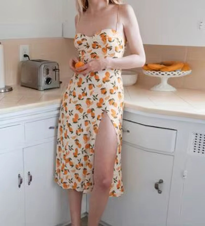 2025 Elegant Adjusts Blue Leopard Print Dress Elastic Bust Side Split Dress Party Midi Dresses