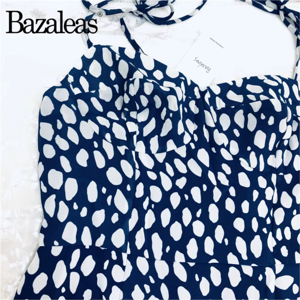 2025 Elegant Adjusts Blue Leopard Print Dress Elastic Bust Side Split Dress Party Midi Dresses