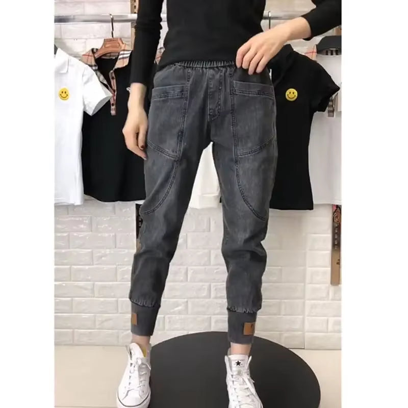 Woman Jeans Pants Denim Women'S Elastic High Waist Loose Radish Ankle-Tied Baggy Pants Casual Pants Pantalones Vaqueros Mujer