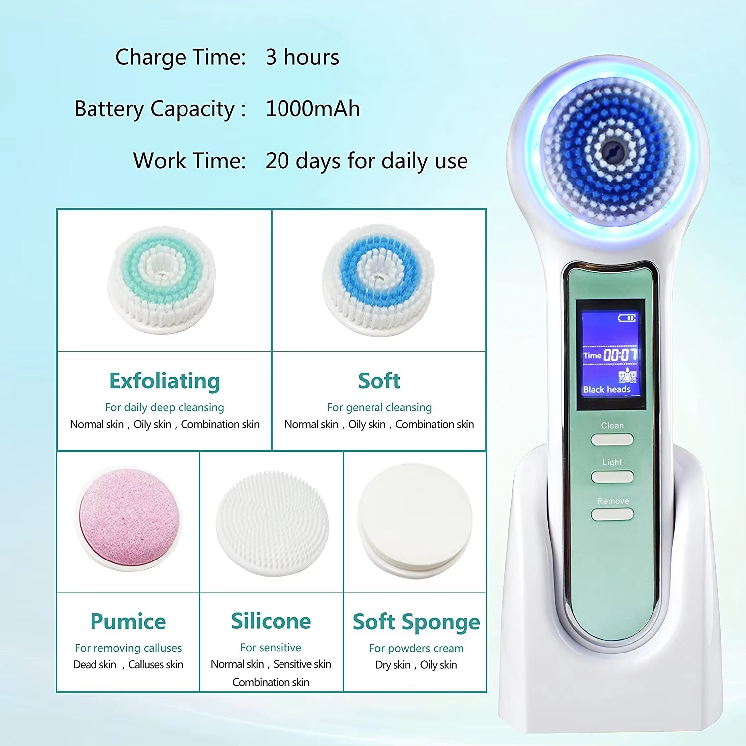 Blackhead Remover Vacuum with Electric Facial Cleansing Brush Rechargeable Face Spin Brush Facial Pore Cleanser Skincare Machine