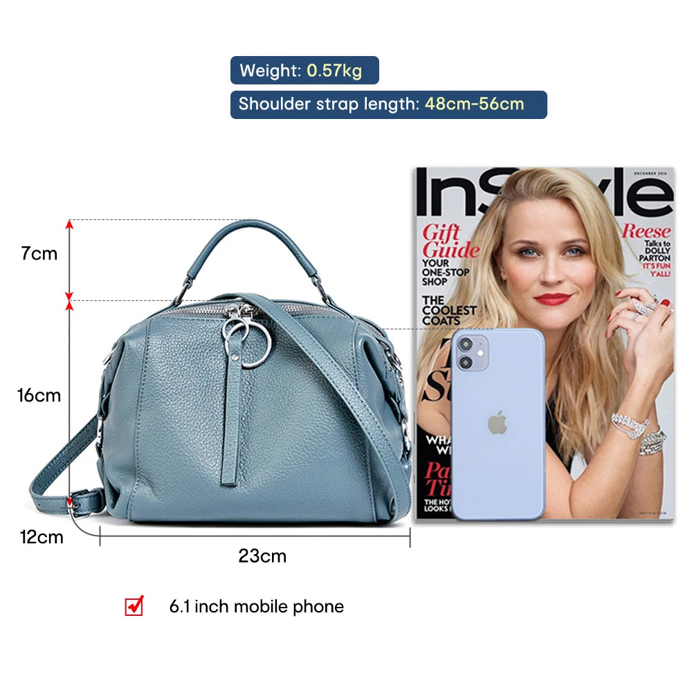 Women'S Handbag Genuine Leather Cowhide Cross Body Bags Ladies Shoulder Top Handle Satchel Trendy 2025 Boston Bags Shopper
