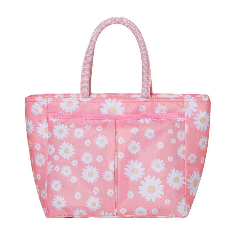 Daisy Printed Lunch Bag Thermal Insulation Large Capacity Handbag Cute Picnic Drinks Lunch Box Storage Bag Portable Lunch Pouch