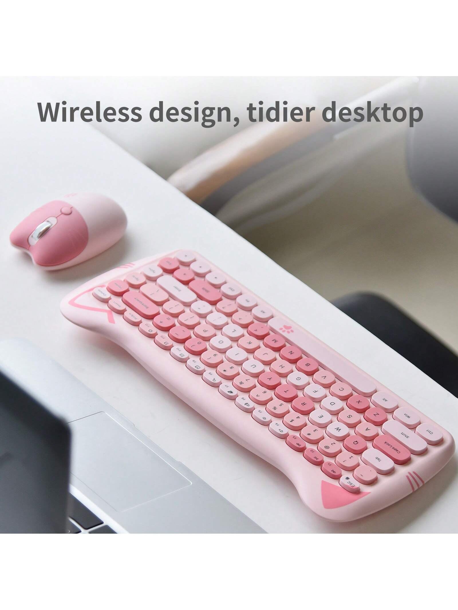 MOFII Mofii Skyscraper Cat Wireless Keyboard and Mouse Set, Colorful Cute Design for Girls, Compatible with PC and Laptop