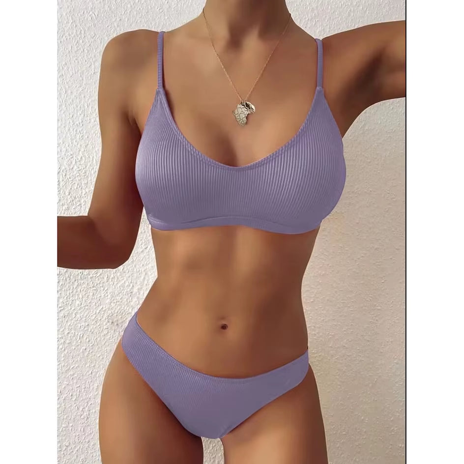Sexy Bikini 2023 Plain Rib Swimwear Women Swimsuit Female Brazilian Bikinis Set 2 Piece Woman Bathing Suit Swim for Beach Wear