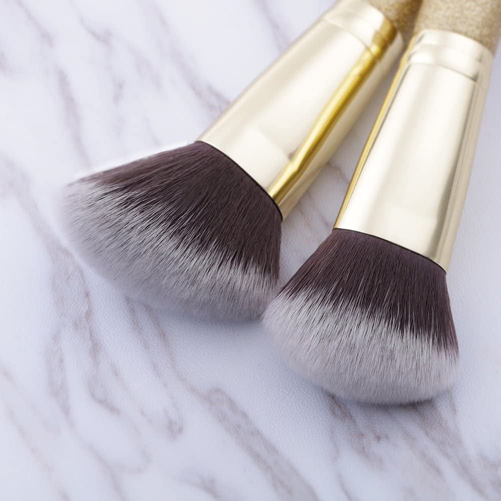 Makeup Brushes Duo End Foundation Powder Buffer and Contour Synthetic Cosmetic Tools 2Pcs Gold