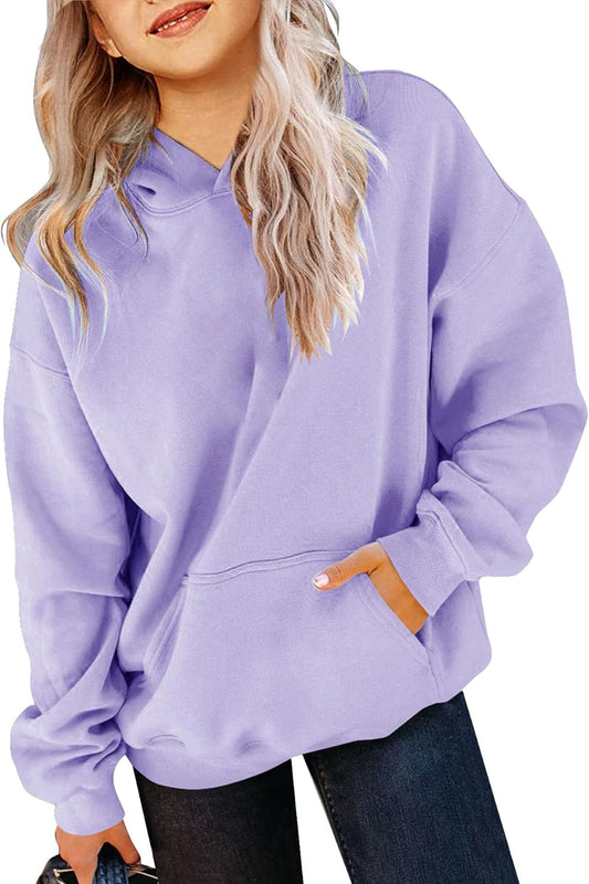 Girls Casual Long Sleeve Hoodies Cute Oversized Fleece Pocket Sweatshirt Tops