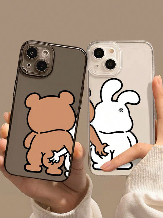 2Pcs Frosted Transparent Space TPU Phone Case, Cartoon Painted Shockproof Cover Compatible with Iphone Samsung Redmi