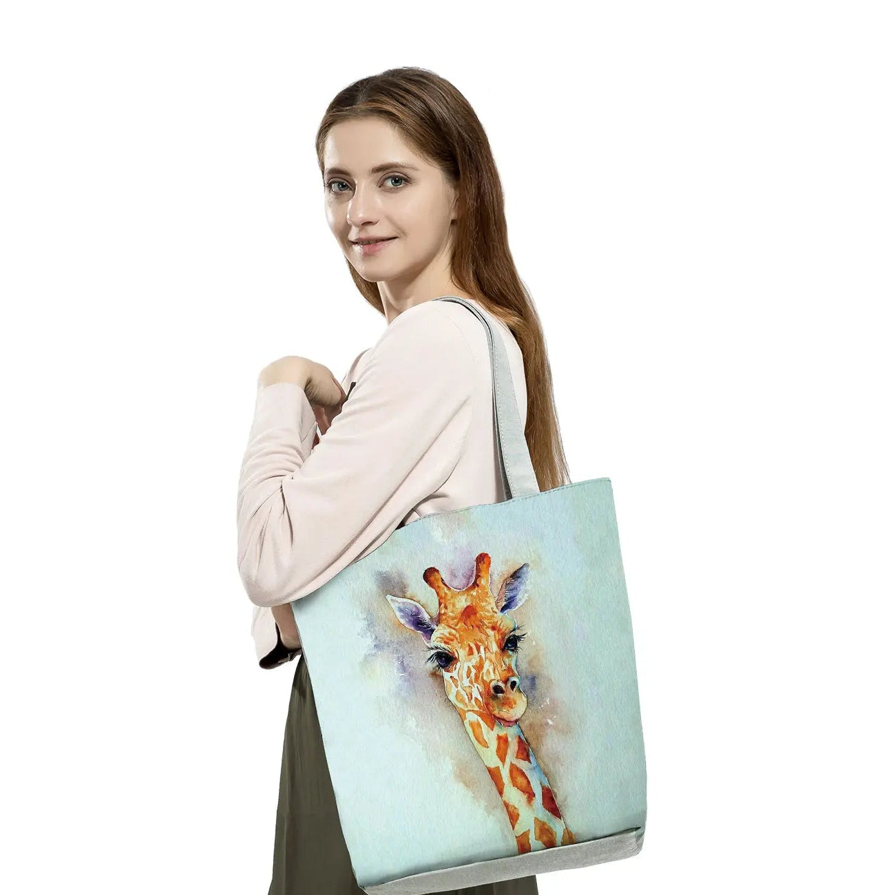 Giraffe Animal Printed Fashion Women Shoulder Bag Cartoon Eco Friendly Portable Shopping Handbags High Capacity Practical Tote