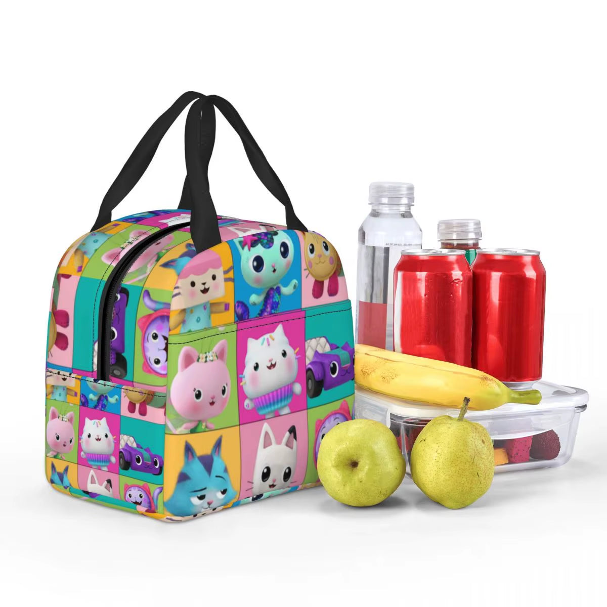 Custom Gabbys Dollhouse Portable Lunch Box Women Waterproof Cartoon Kitten Cats Thermal Cooler Food Insulated Lunch Bag