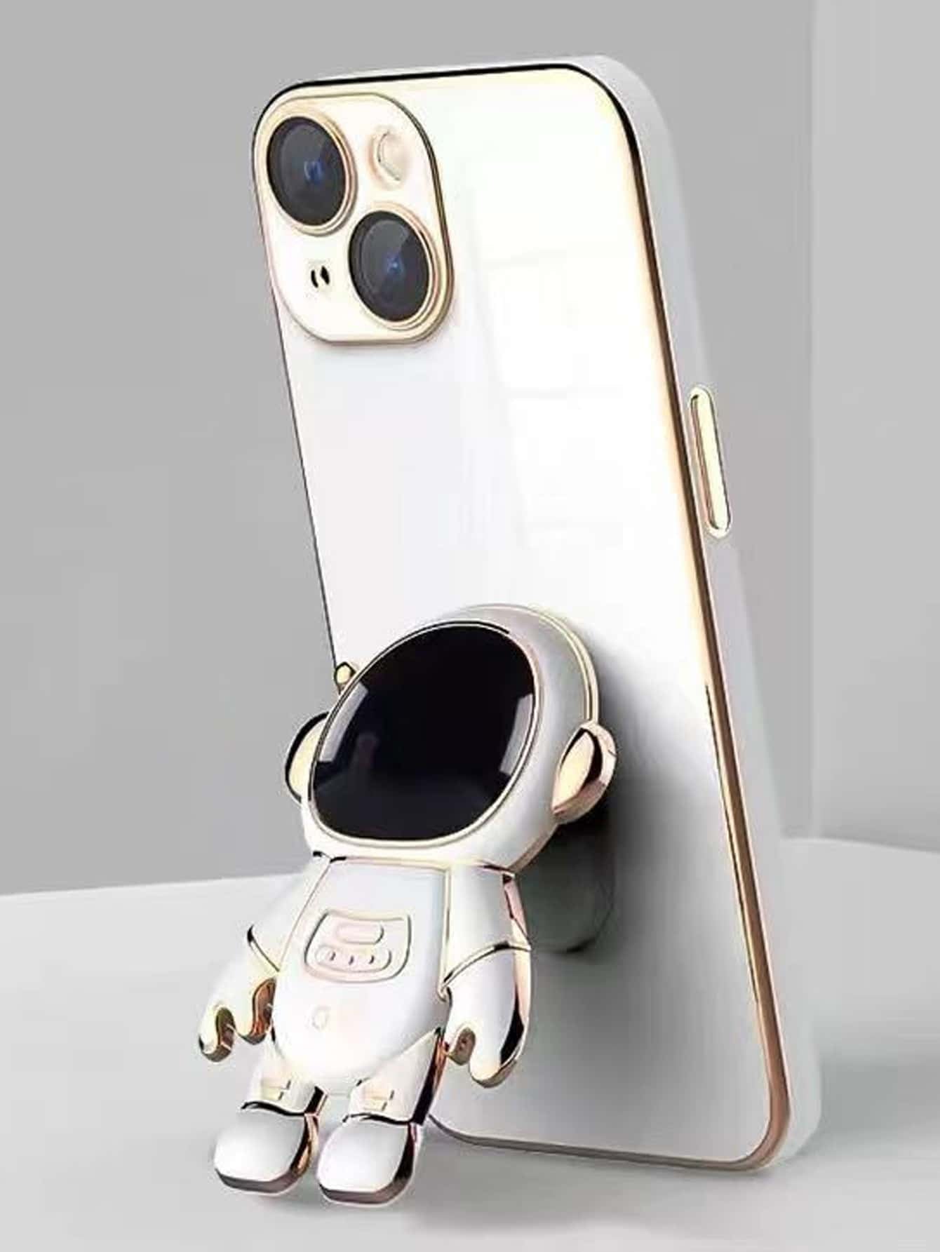 1Pc 6D Plated Tpu and 1Pc Plated Astronaut Holder, Anti-Fall Phone Case, Compatible with Apple, Samsung, Xiaomi, Huawei, Oppo Phones