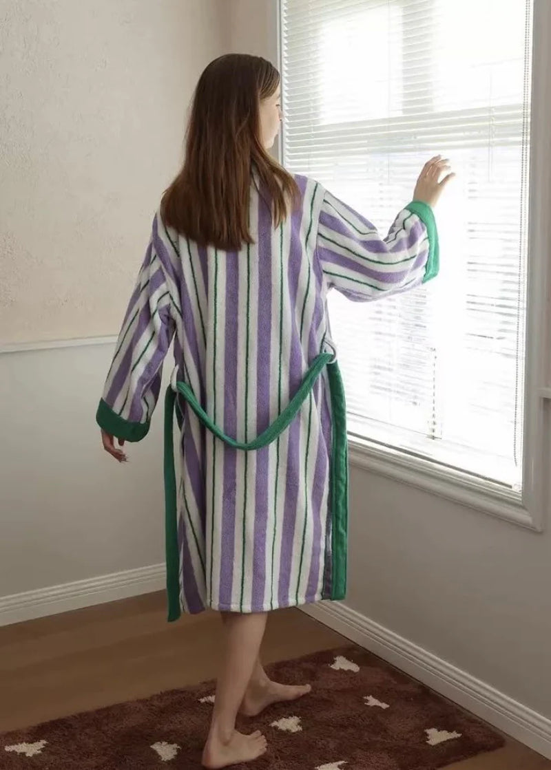 Ultra Soft Whimsical Retro Stripe Bathrobe - 100% Organic Long-Stapled Cotton