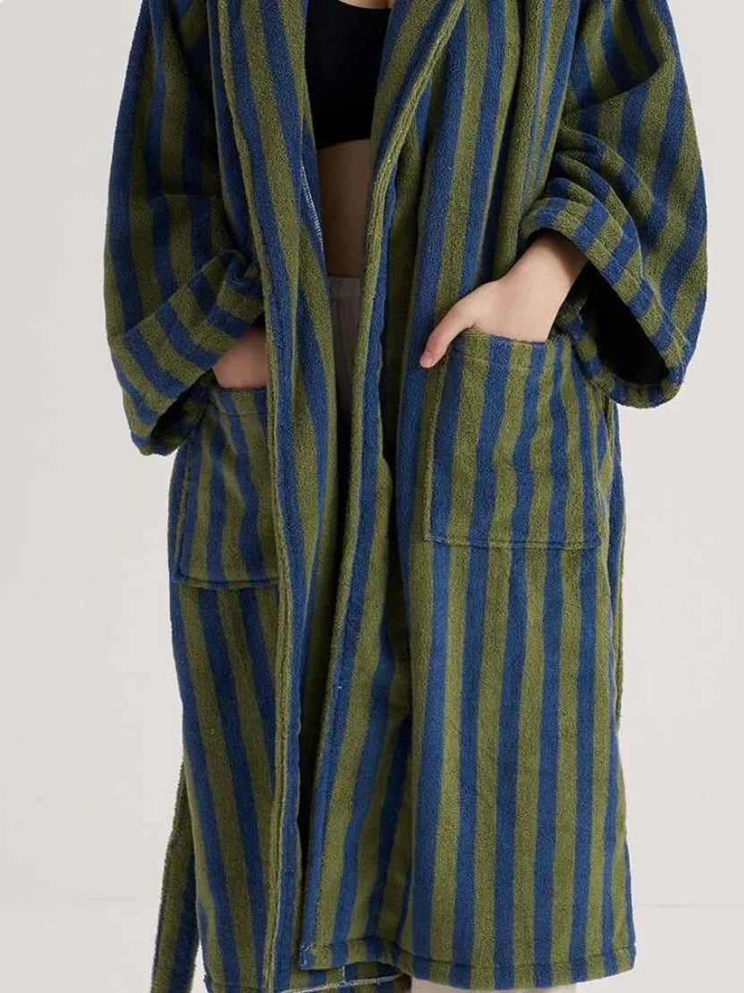 Ultra Soft Retro Stripe Bathrobe - 100% Organic Long-Stapled Cotton