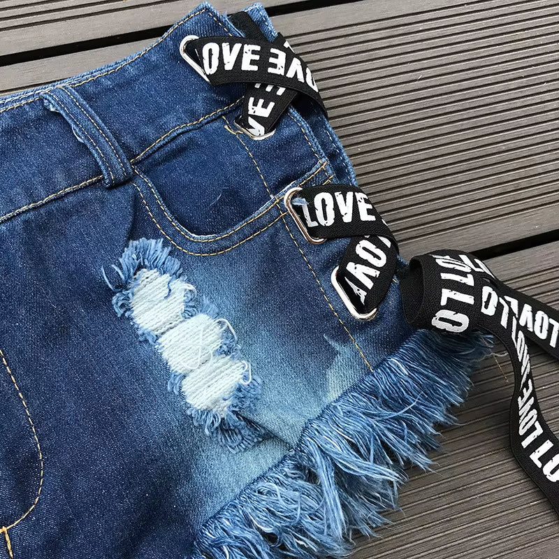 2025 Sexy Low Waist Bandage Denim Ripped Hole Short Jeans Women Mini Skinny Sexy Club DJ Dance Shorts New White Blue Black