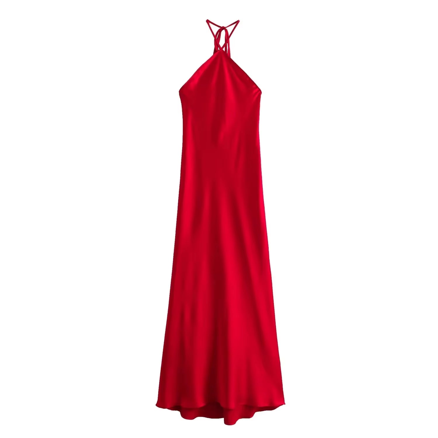 2024 Halter Long Dresses for Women Backless Satin Dress Woman off Shoulder Sexy Midi Dresses Elegant Evening Party Dress