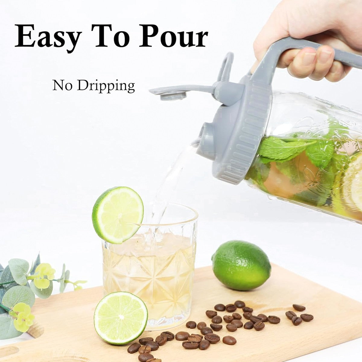 24 OZ Mason Glass Pitcher with Lid Leak Proof Pour Spout and Handle for Drinks