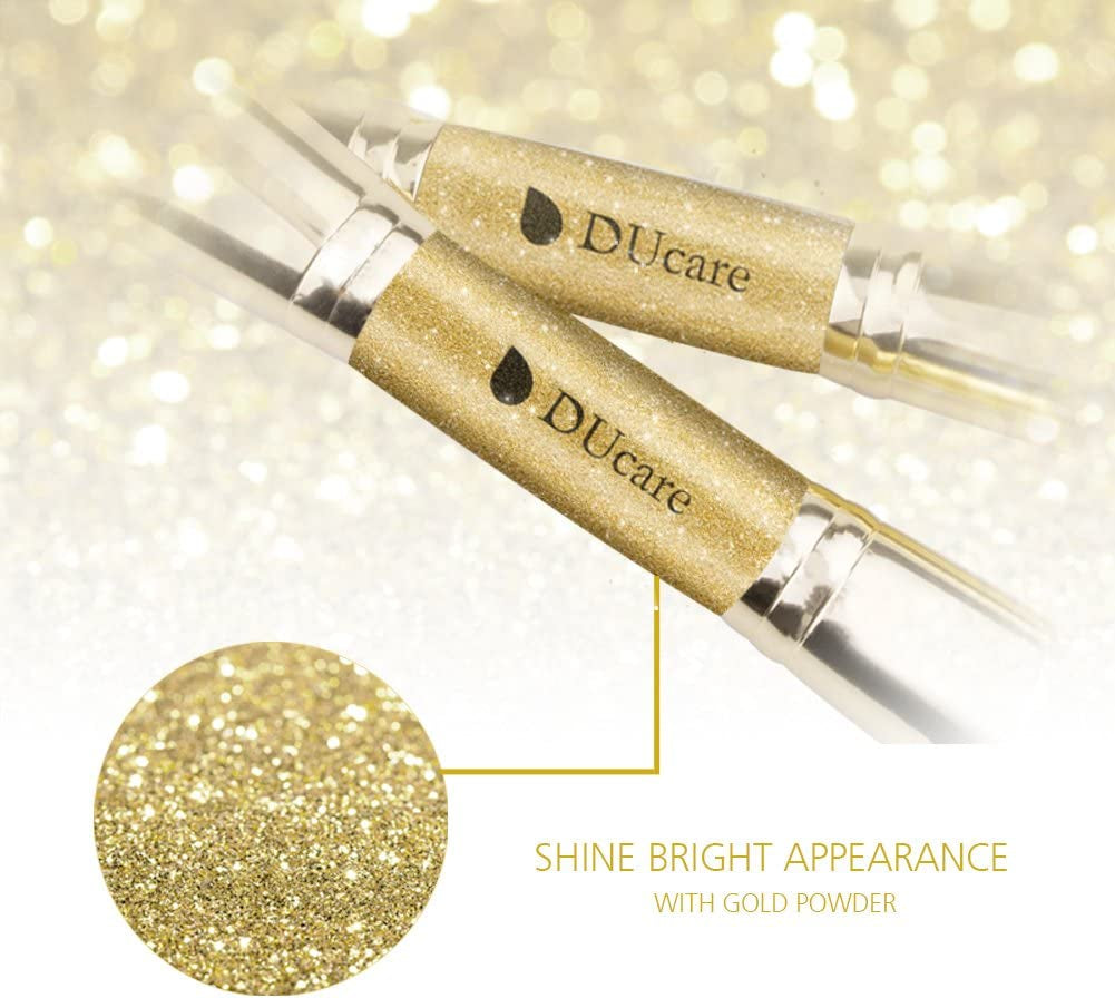 Makeup Brushes Duo End Foundation Powder Buffer and Contour Synthetic Cosmetic Tools 2Pcs Gold