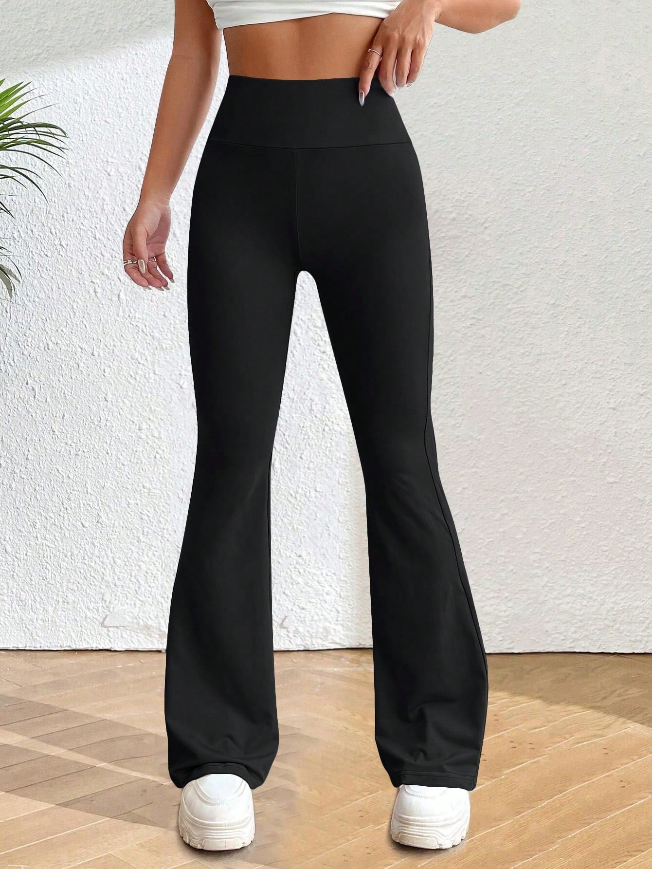 INAWLY Solva Solid Flare Leg Pants Fall Cloth for Women
