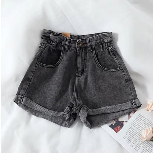 High Waisted Denim Shorts for Women Casual Loose Shorts Ladies Fashion Elastic Waist Wide Leg Short Jeans Summer New 2024