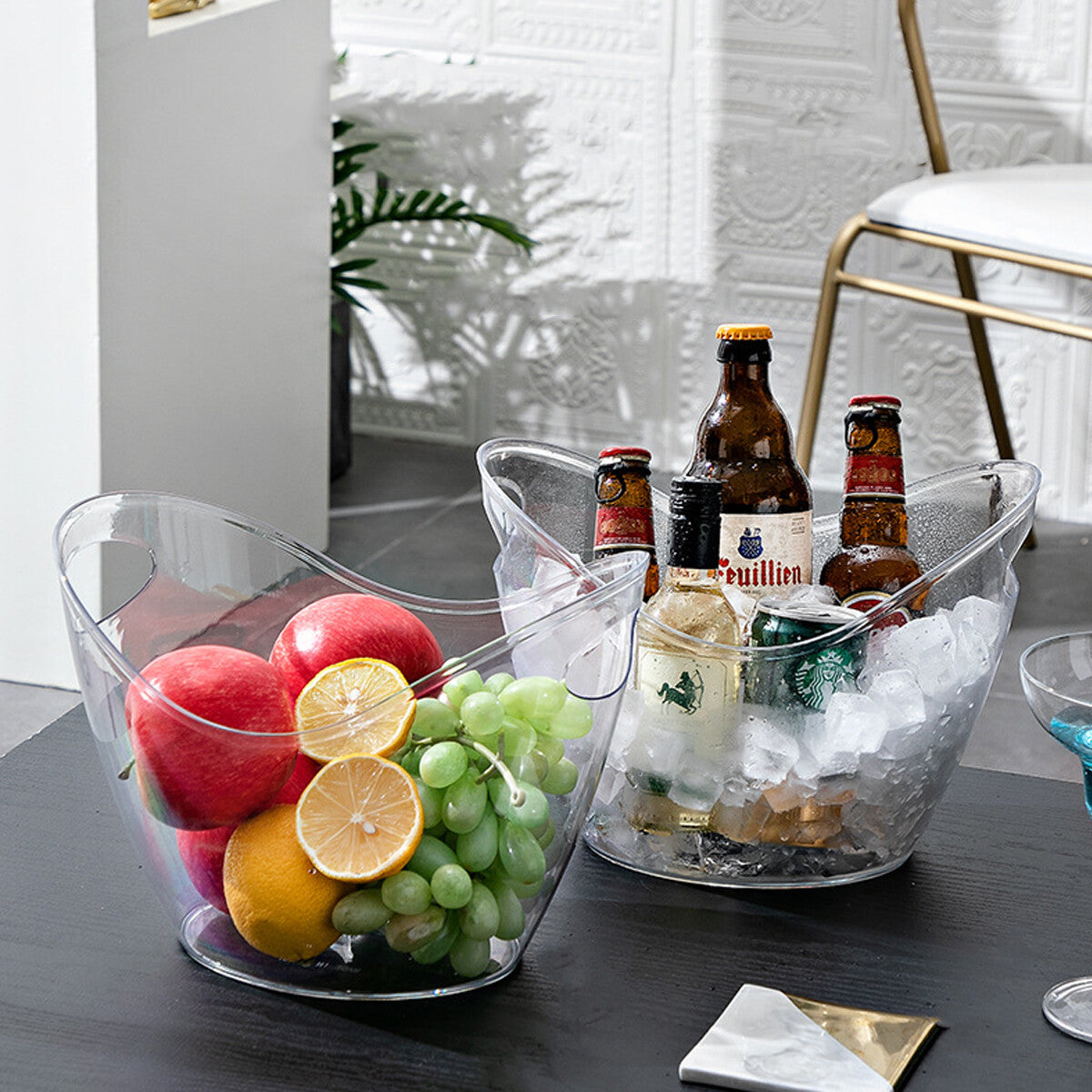 2Pcs Transparent 3.5L Ice Bucket Large Capacity Wine Beer Picnic Cooler Basket