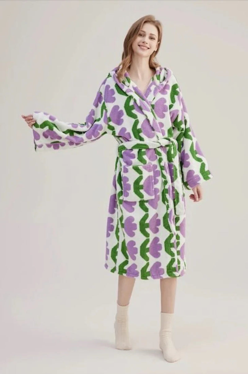 Whimsical Tulip Hooded Bath Robe - 100% Organic Long-Stapled Cotton