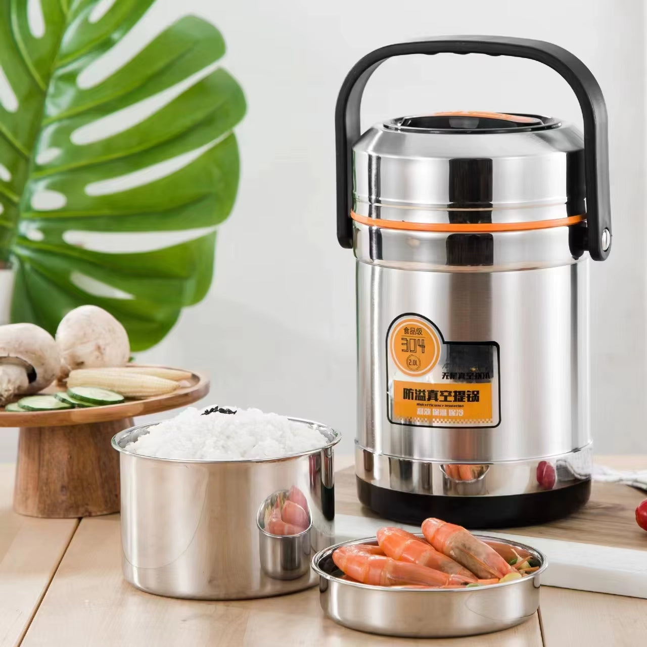 Stainless Steel Vacuum Thermal Lunch Box Large Capacity Multiple Layers Insulated Barrel Bento Box Carrying Pot