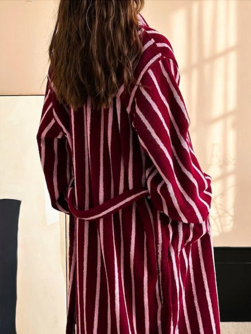 Ultra Soft Retro Stripe Bathrobe - 100% Organic Long-Stapled Cotton