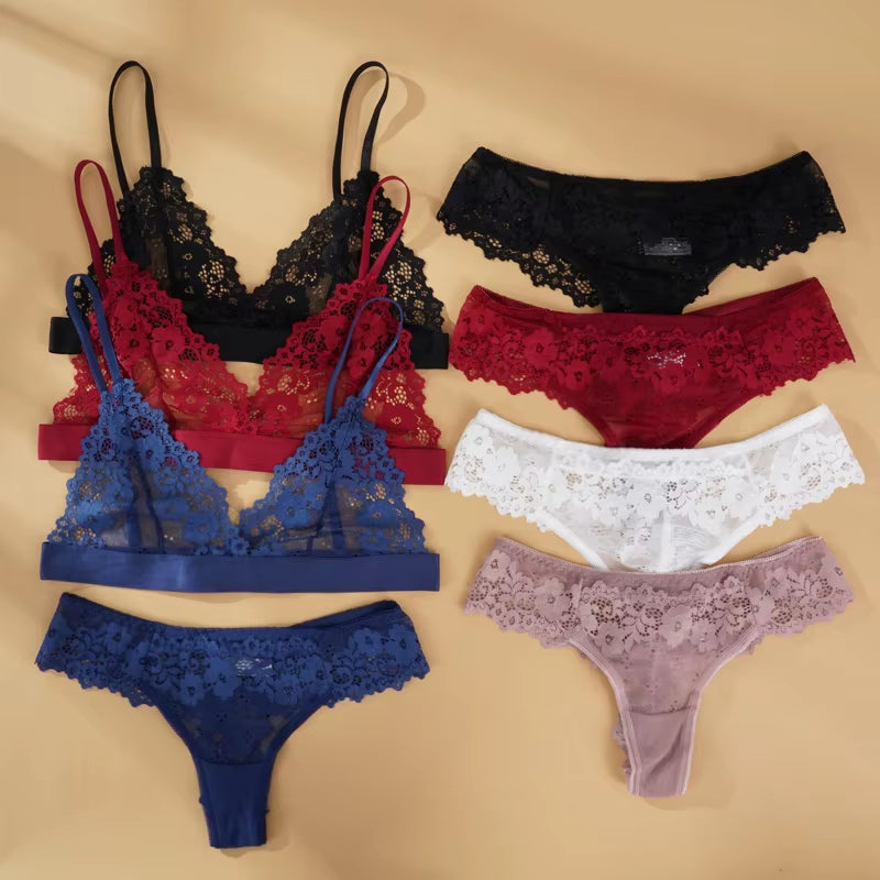 Full Lace Lingerie Set Sexy Women'S Underwear Transparent Short Ultra-Thin No Wire Push up Sexy Bra Brief Sets Exotic Intimate