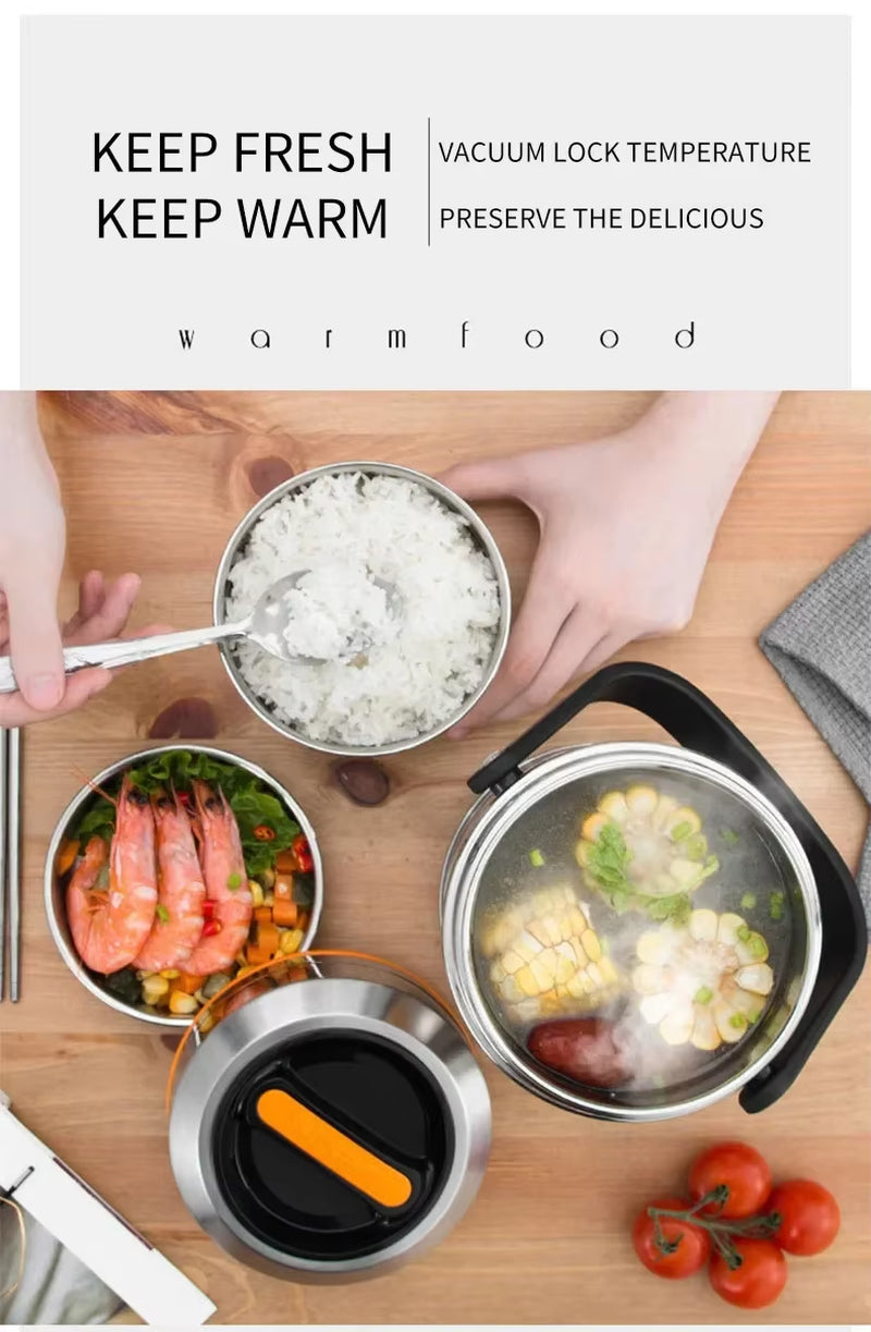 Stainless Steel Vacuum Thermal Lunch Box Large Capacity Multiple Layers Insulated Barrel Bento Box Carrying Pot