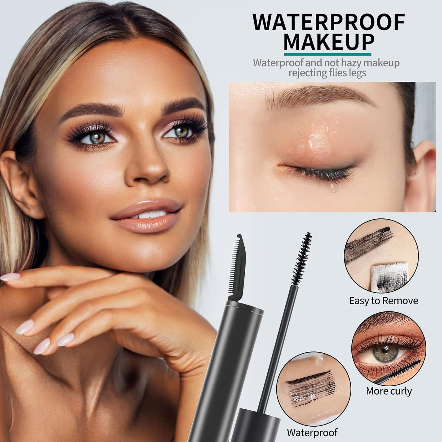 Waterproof Lash Mascara Black Volume and Length with Brush, Voluminous Mascara Thick and Smudge Proof Volume Curling Long Lasting Eye Makeup