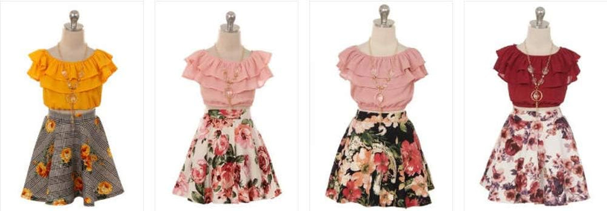 Girls off Shoulder Crop Ruffle Layered Top and Skirt Set Outfit USA 4-14