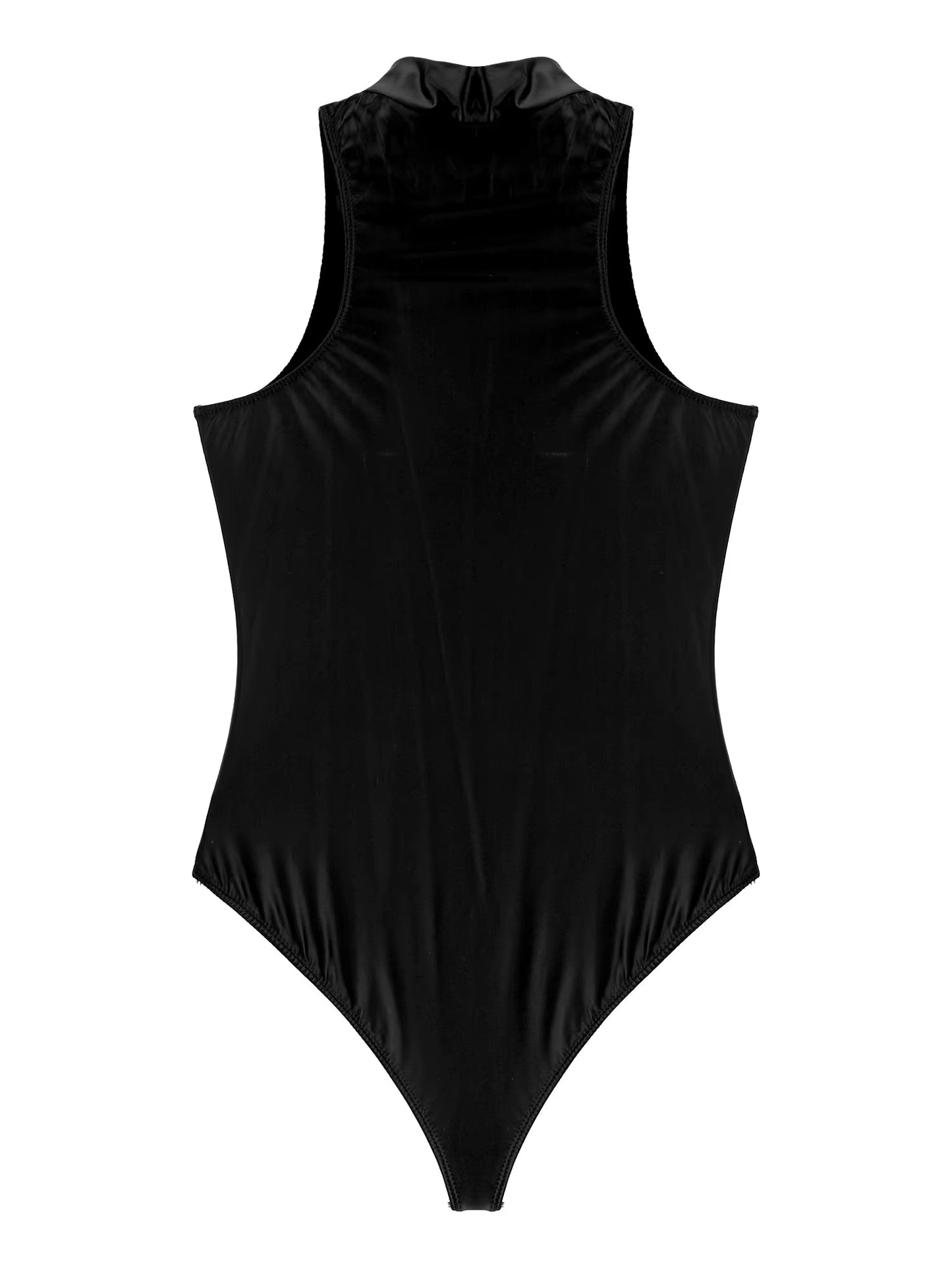 Women Sexy Bodysuit Glossy Sleeveless Bodysuit Jumpsuit Solid Color Double Zipper Front Leotard Hight Cut Clubwear Nightwear