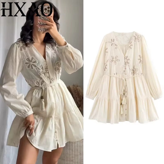 Women'S Elegant Party Dresses 2025 Spring Long Sleeve Short Dresses Fashion Casual New Y2K Floral Mini Dresses Vestidos